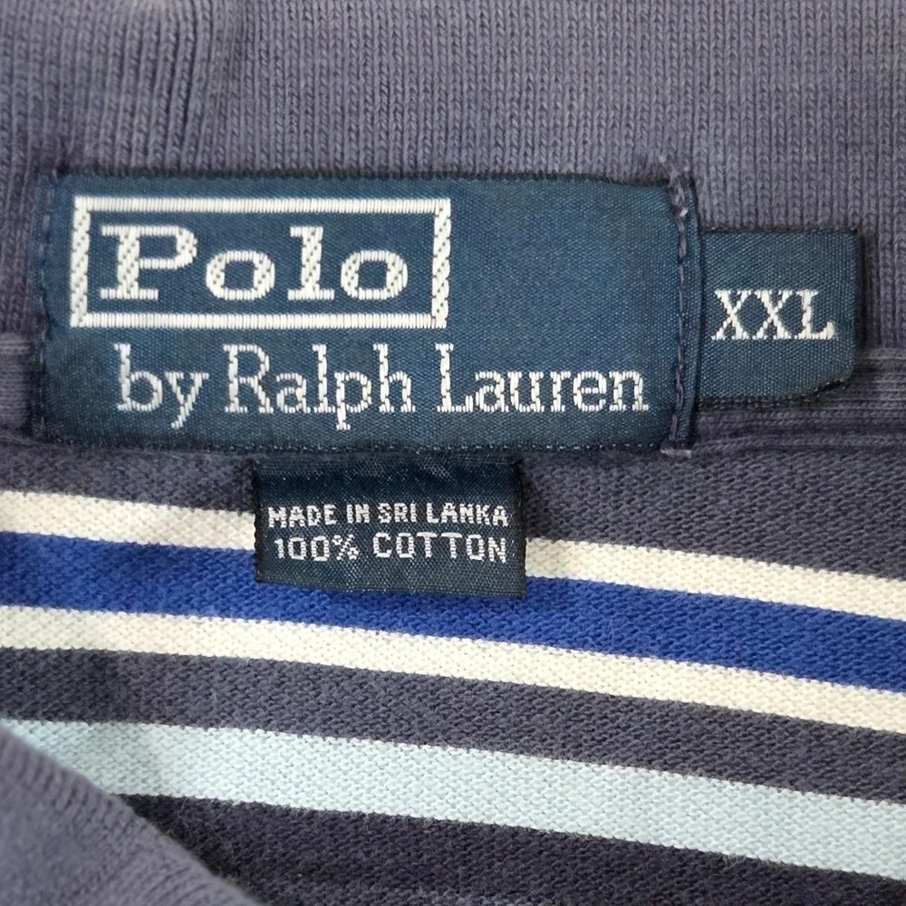 Vintage Polo Ralph Lauren Polo Men 2XL Blues Cotton Stripes Short Sleeves EUC